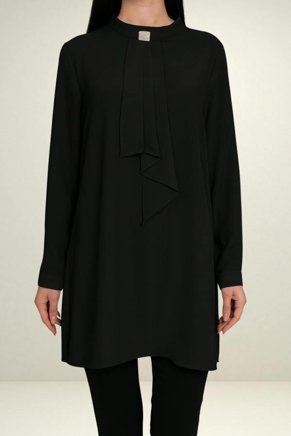 Hoxton Gal Oversized Long Sleeves Brooch Detailed Tunic