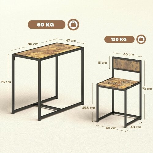 Wyld Haus Doel 3 Piece Rustic Brown Wood Effect Table And Stool Set