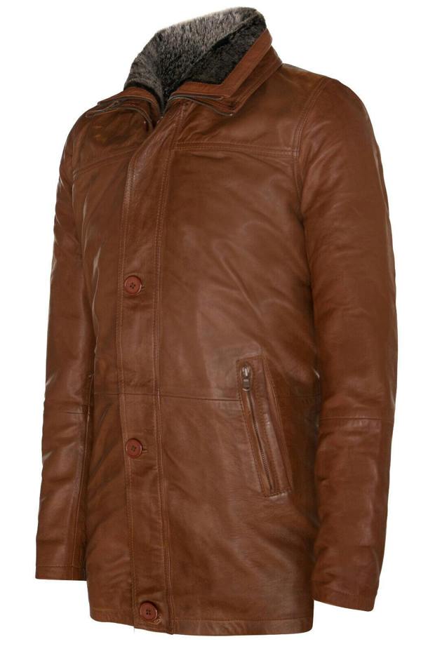 Infinity Leather Mens Removable Collar Mid Length Warm Jacket
