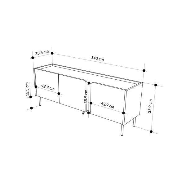Decortie Modern 140cm TV Stand Unit Up to 50" TVs, 3 Soft-Close Door, 5 Storage Cabinet Shelves, Metal Legs