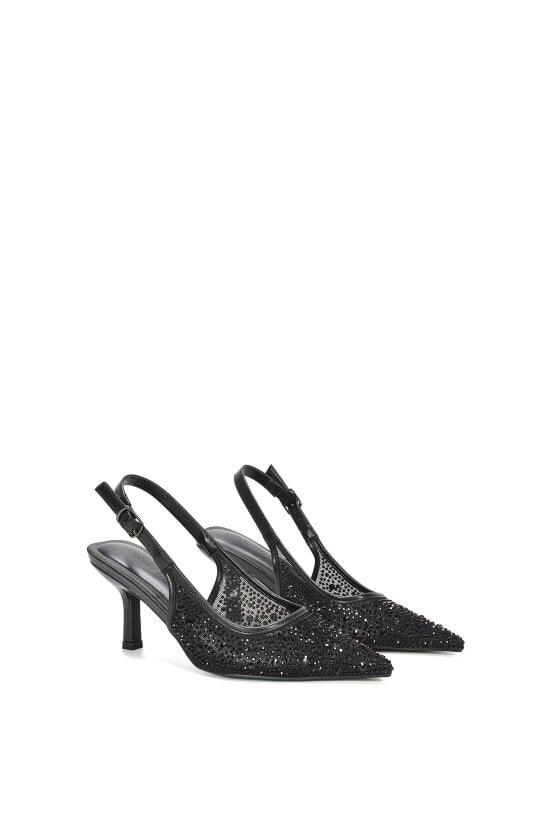 XY LONDON Diamante Slingback Court Shoes With Low Kitten Heel