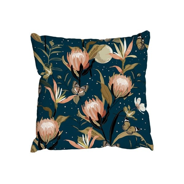 Benjamin Tate Design Protea flowers and botanical garden night with moon shine and stars (Outdoor Cushion)