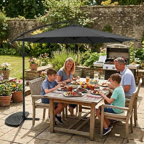 Monstershop Cantilever Parasol 3m With Half Fan Base – Grey