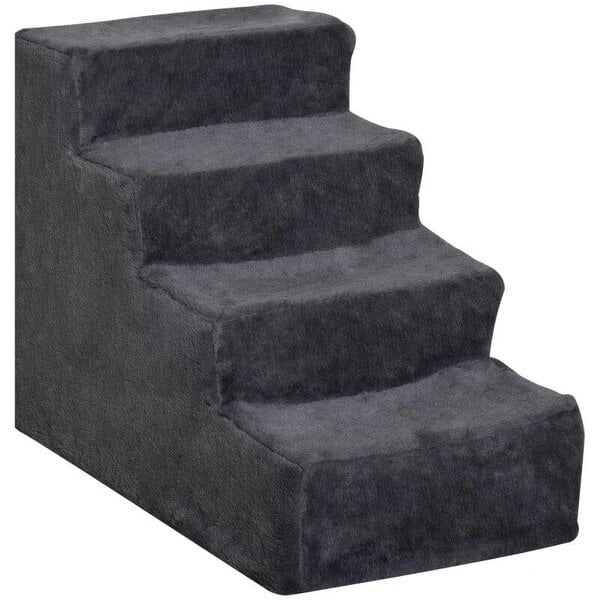 Four-Step Dog Stairs, with Washable Plush Cover, for High Bed Sofa, Dog Stairs for Small Dog and Cat - Dark Grey