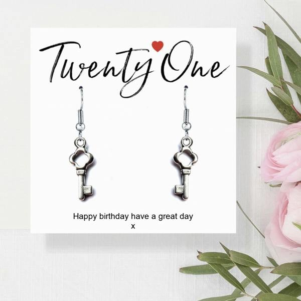 Aye Do Gifts 21st Birthday Key Earrings & Card