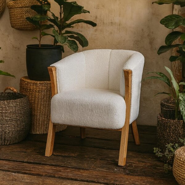 Wyld Haus Sarlat White Boucle and Mango Wood Cosy Chair