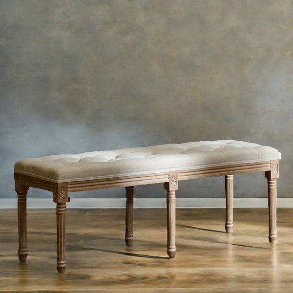 Rafaelo Mobilia Upholstered Wooden Bench Seat Beige Vintage Style