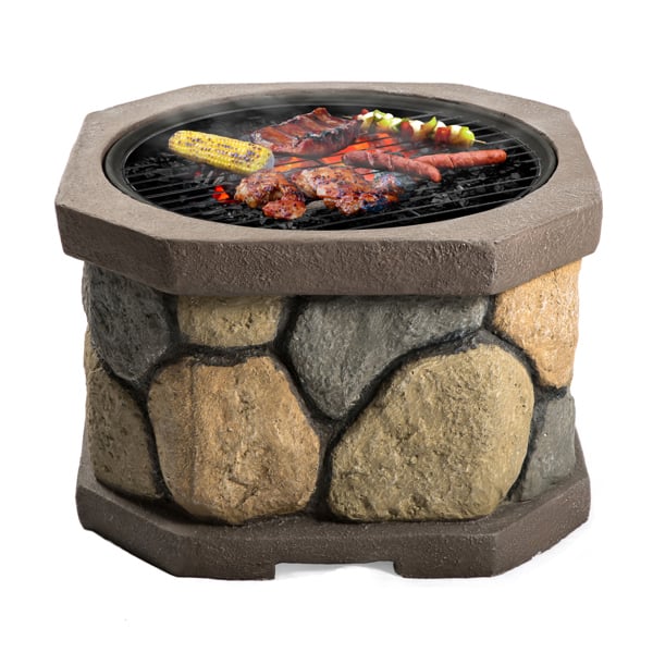 Centurion Supports Fireology BOGOTA Bold Garden and Patio Multi-function Heater, Fire Pit, Brazier and Barbecue with Eco-Stone Rock Finish and Cover