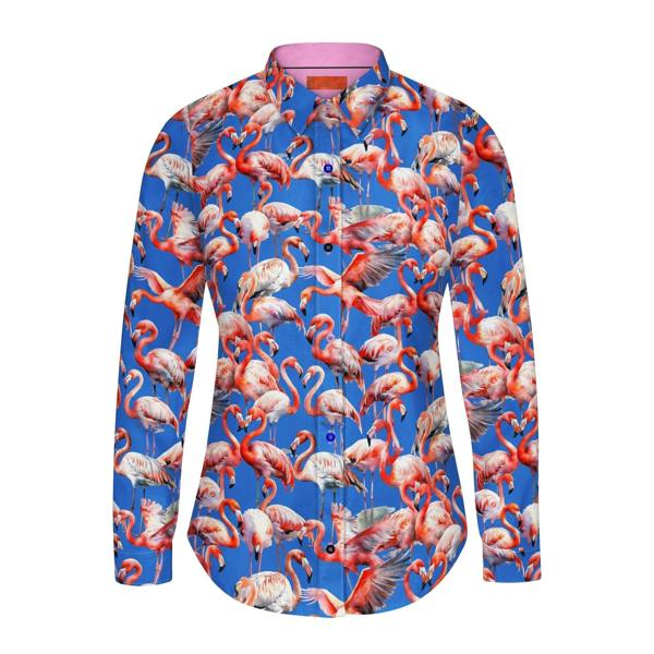 FLAMBOYANCE OF FLAMINGOS  WOMENS  PRINT SHIRT - Premium Men's Patterned Shirt by Claudio Lugli | Bold Design, Tailored Fit, Best Printed Shirts