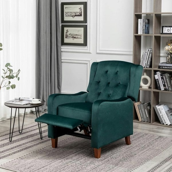 Furniture One Recliner Chair, Pushback Recliner Armchair, Velvet Wingback Recliner Armchair with Adjustable Backrest and Footrest