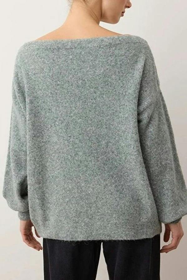 WOVCOR Boat Neck Woolen Soft Texture Knit Sweater with Eyelet Detail