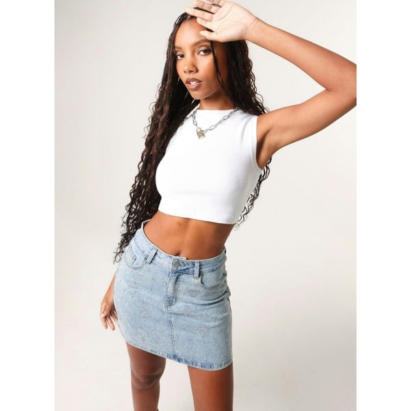 Pink Vanilla Rhinestone Denim Skirt