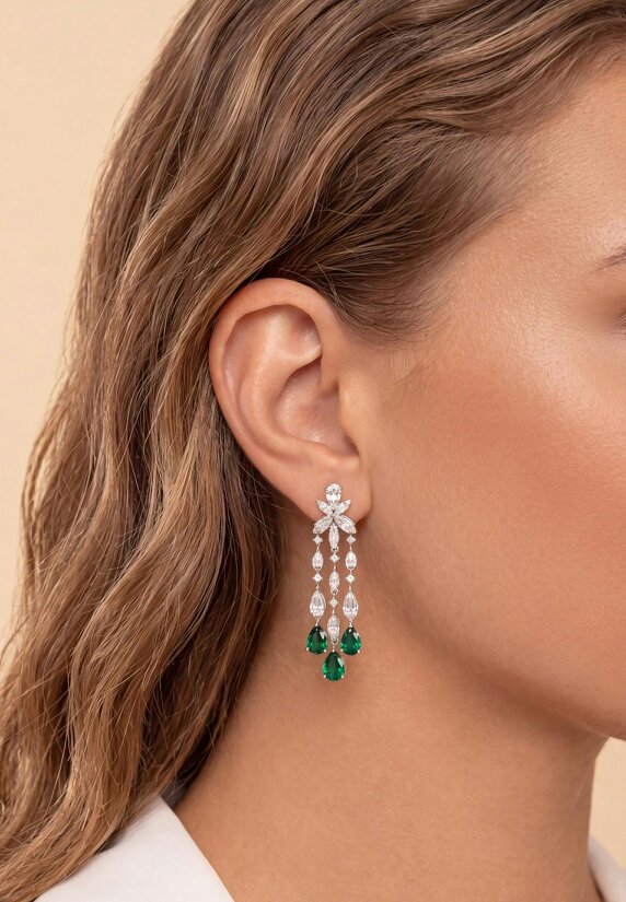 Latelita Duchess Emerald Drop Earrings Silver