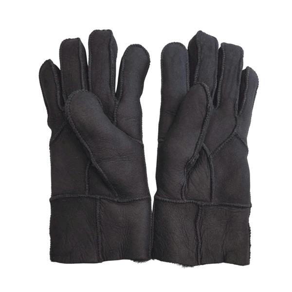 Unisex Suede Leather Shearling Wool Lined Thermal Gloves - Black - Infinity Leather - 5