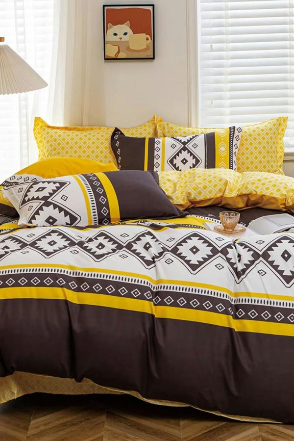 Ezysleep Yellow Ocre Printed Duvet Set