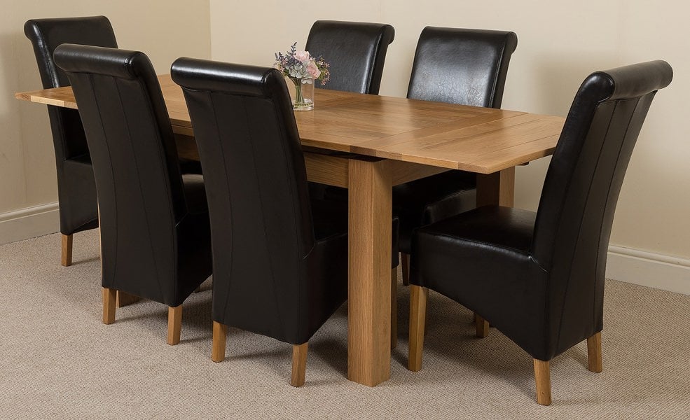 That's Furniture Richmond Medium Oak Extendable Dining Table with Montana Leather Chairs