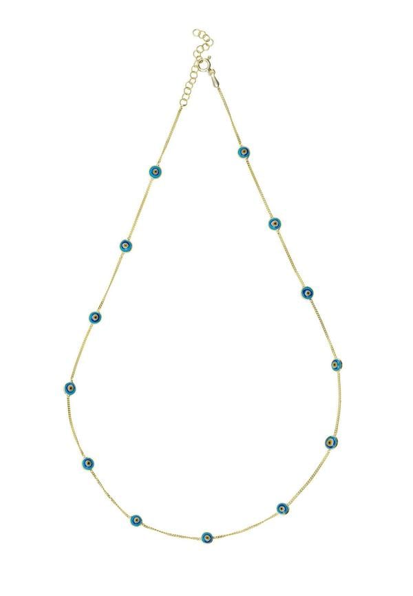 Latelita Evil Eye Blue Enamel Choker Necklace Gold