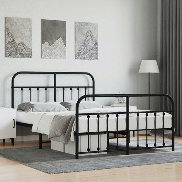 Berkfield Metal Bed Frame with Headboard and Footboard Black 135x190 cm