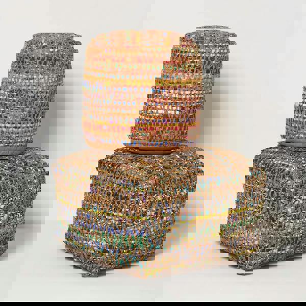 HOMESCAPES Multi-Colour Chindi Design Bean Filled Pouffe