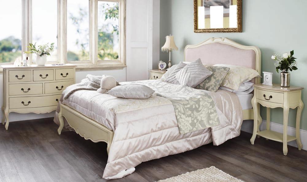 Juliette Cream Bed Frame French Style with Upholstered Headboard 4ft6 5ft 6ft