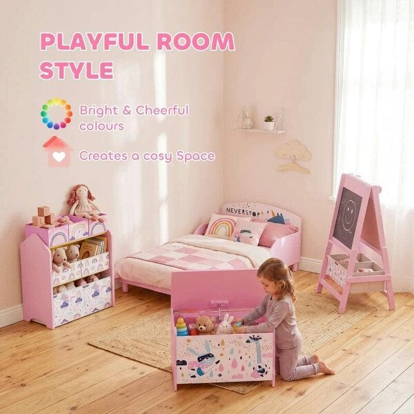 Storage Chest, Wooden Toy Chest with Lid, Flip-Top, Security Hinges and Anti-Pinch Design for Kids, Pink