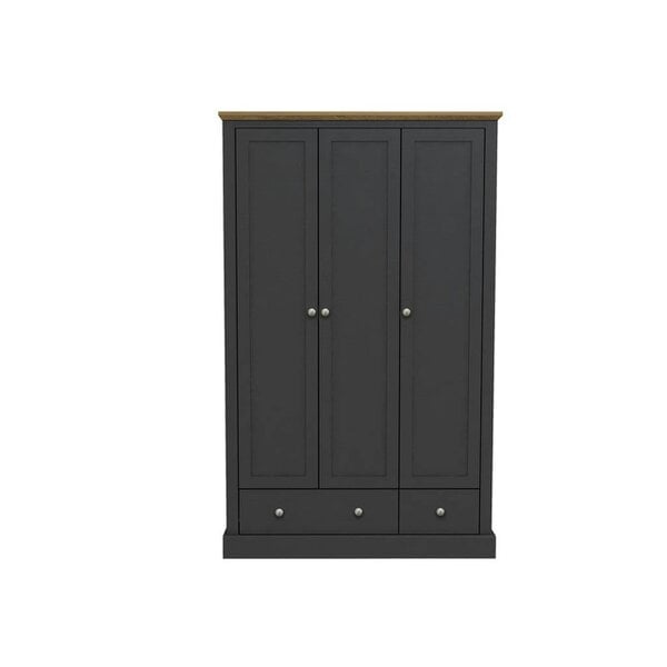 Wyld Haus Ardee Dark Grey and Natural Oak Wooden 3 Door 2 Drawer Wardrobe