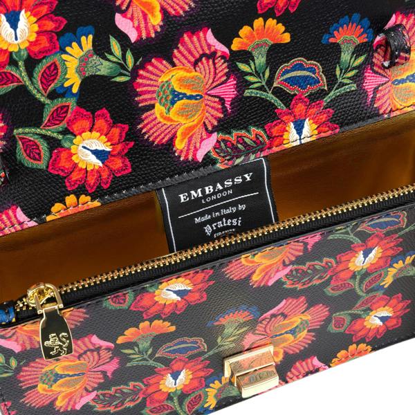 Embassy London Envy - Red Flowers - Women's leather flap clutch bag with strap
