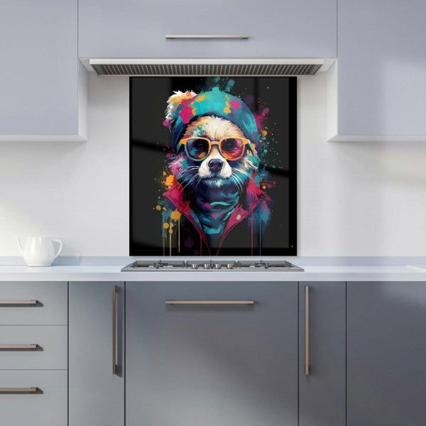 Warren Reed - Designer Multi Coloured Splashart Dog With Glasses Kitchen Splashback