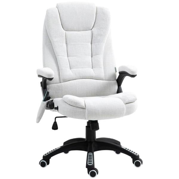 Cream white linen-feel massage recliner office chair with padded armrests and swivel casters