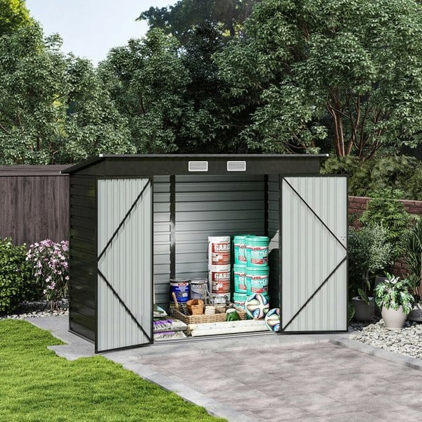 Outdoor Galvanized Steel Storage Shed with Dual Doors Living and Home