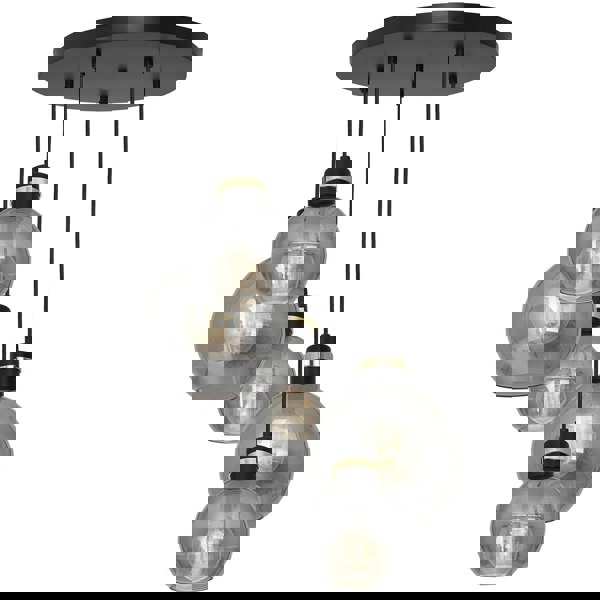 Milagro Omega Black/Gold Pendant Lamp 5XE27 With Elegant Smoked Glass Spheres Quality Matt Black Fittings With Gold Detail