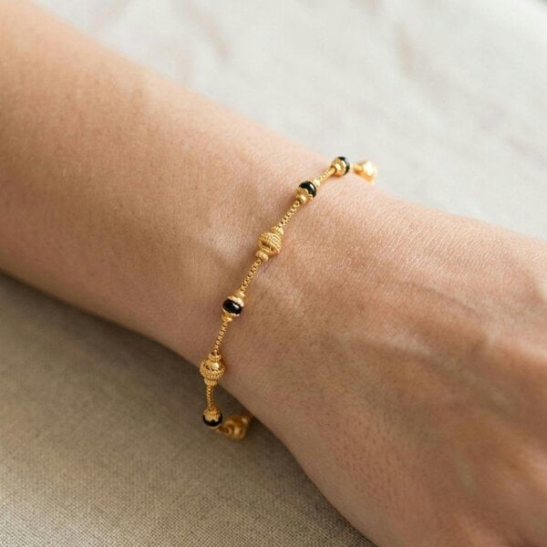 The Colourful Aura Gold Plated Indian Mangalsutra Black Bead Filigree Ball Bracelet