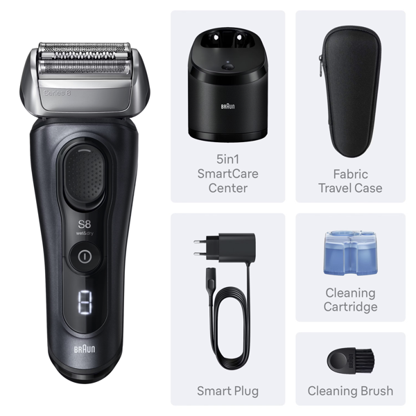 Braun Series 8 8663CC Electric Shaver, SensoAdapt, SmartCare Center - Grey