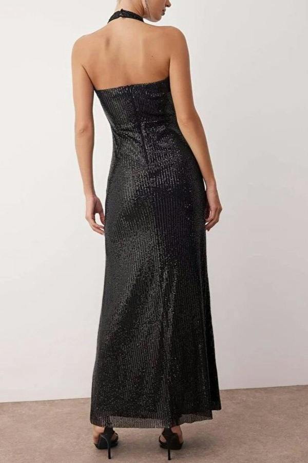 WOVCOR Sequin Elegant Evening Dress with Cowl Neck