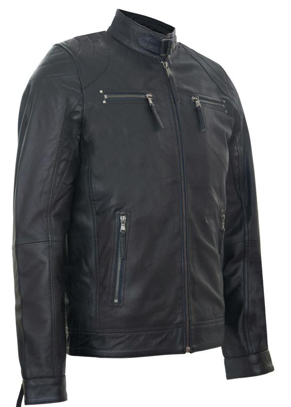 Infinity Leather Mens Leather Biker Vintage Zipped Racing Jacket