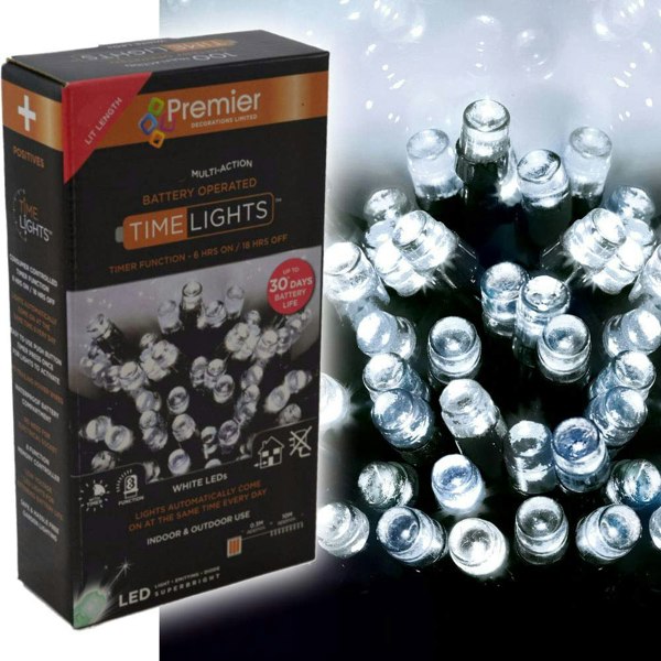 Samuel Alexander 200 LED 20m Premier Christmas Indoor Outdoor Multi Function Battery Operated String Lights with Timer in Cool White