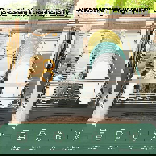 Toque Dish Drainer Drying Rack Stainless Steel Plate Cutlery Holder Drip Tray