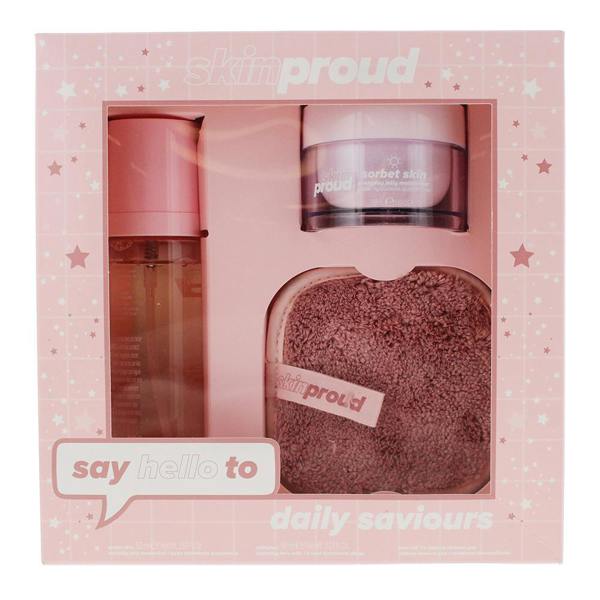 Skin Proud Say Hello To 3 Piece Gift Set: Jelly Moisturiser 50ml - Face Mist 90ml - Make-Up Remover Pad