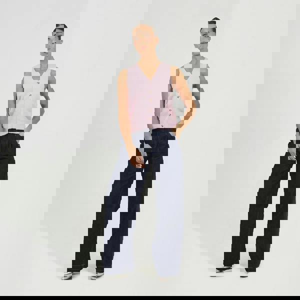 Brave Soul Pink Mossy Yarn V-Neck Knitted Waistcoat - Pink Image 3