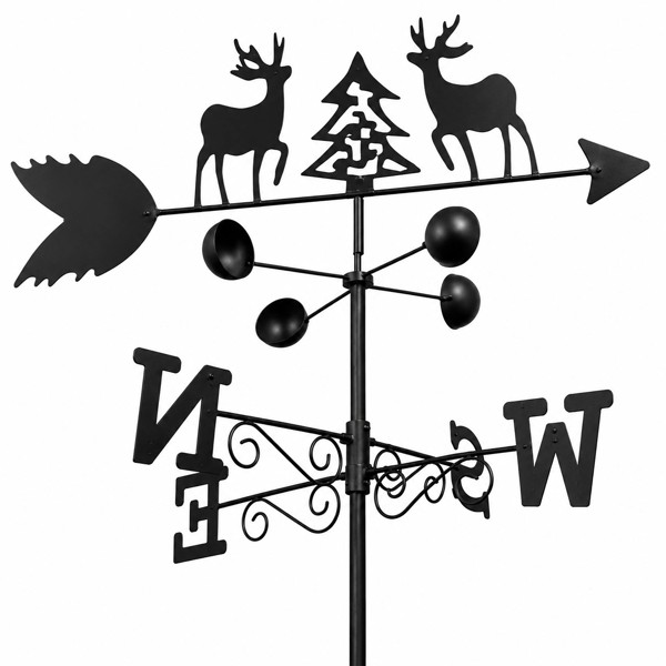 2 Deer Weathervane in Steel with Black Painted Finish, Wall Fixing Plate and Ground Spike Included