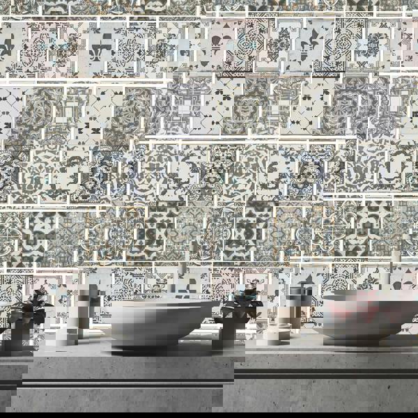 WT1586 - Vintage Blue Wall Tile Sticker Set - 15 x 15 cm (6 x 6 in) - 24 pcs