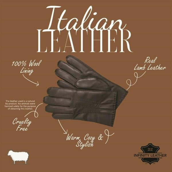 Infinity Leather Men’s Italian Leather Warm Wool Lining Winter Stich Design Gloves - M-LGV-205