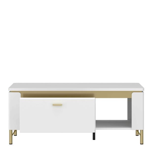 Wyld Haus Maribo Matt White Coffee Table 1 Drawer Gold Metal Legs