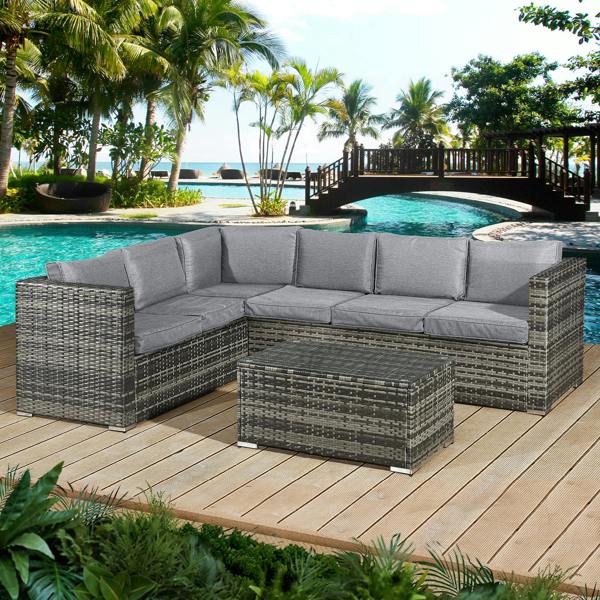 acorn rattan 6 seat corner sofa set in walnut grey