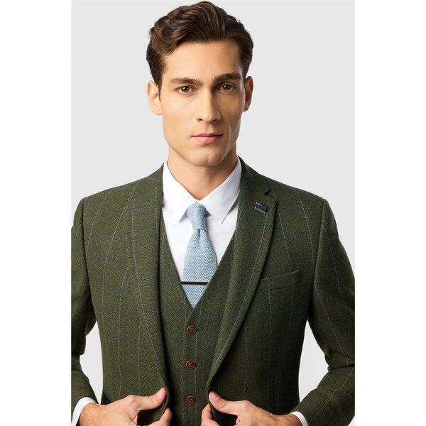Antique Rogue Tailored Fit Hooper Green and Blue Check Jacket