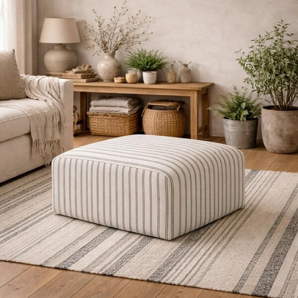 Wyld Haus Malmo Chalk Stripe Upholstered Square Pouffe