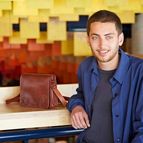 Paper High Brown Leather Messenger Bag