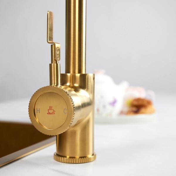 Flode kraft Solo | Industrial Style Single Lever 3 in 1 Instant Boiling Tap | Brushed Gold Finish