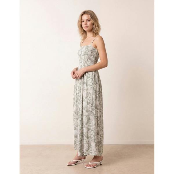 Blue Vanilla Crinkle Shirred Strappy Jumpsuit