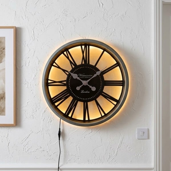 Garden Greatness Contemporary Gun Metal LED Wall Clock
